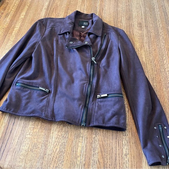 Kut From The Cloth Faux Suede Moto Jacket Maroon Size Medium - Picture 2 of 10